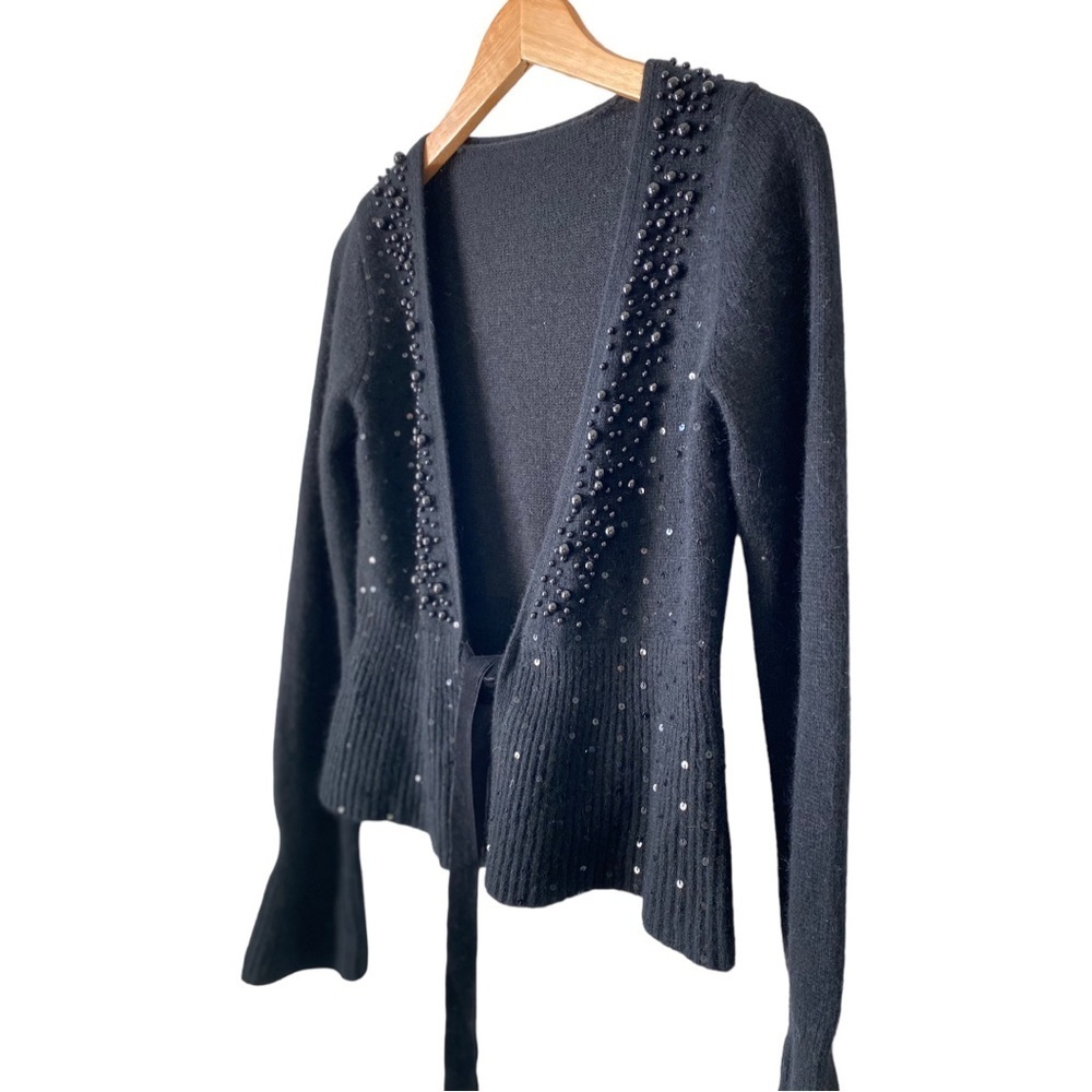 Soft angora beaded velvet  tie cardigan - Picture 2 of 4